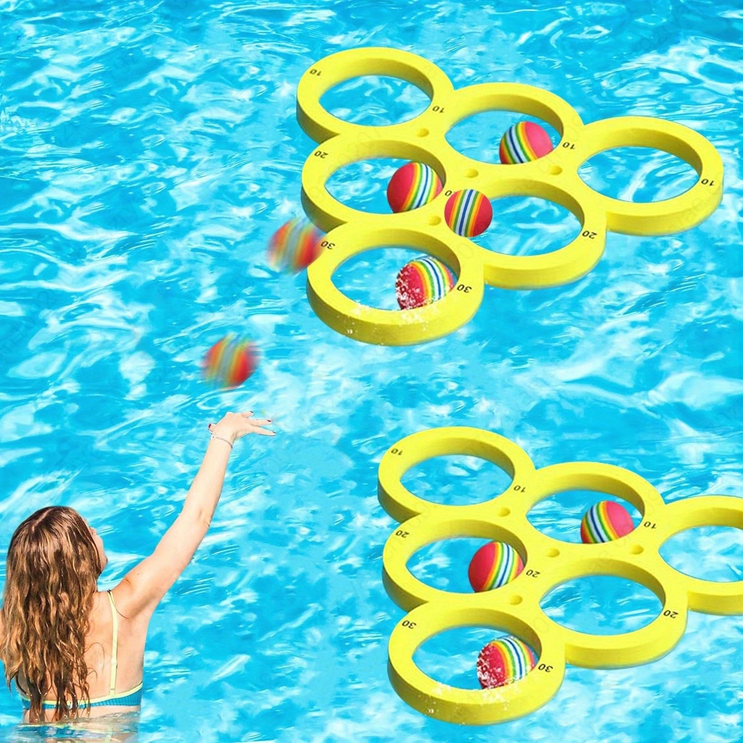 1+10pcs Swimming Pool Toss Game Set, Family Water Sports Floating Pool Toys, Throwing Game ，Suitable for Family Friends Image principale du produit