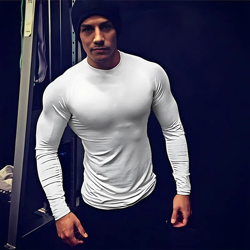 Plain Spring Mens Training Sport T-shirts Quick Dry Tight Long Sleeve Compression Shirt Sportswear Gym Clothing Fitness Shirts Main image