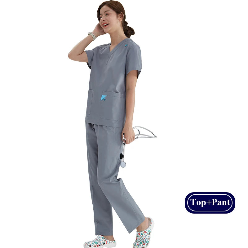 V-neck Medical Uniform Sets for Women Triangle Ring Heather Slim Nursing Outfits Dental Hospital Working Suits 202