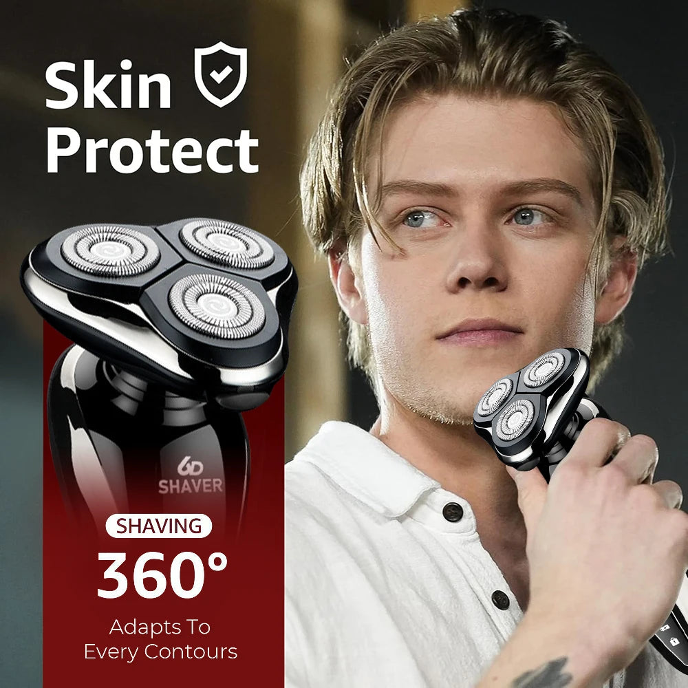 Electric Shaver Set Professional Razor Waterproof Beard Nose Facial Hair Trimmer Rotary 3D Floating Shaving Rechargeable for Men