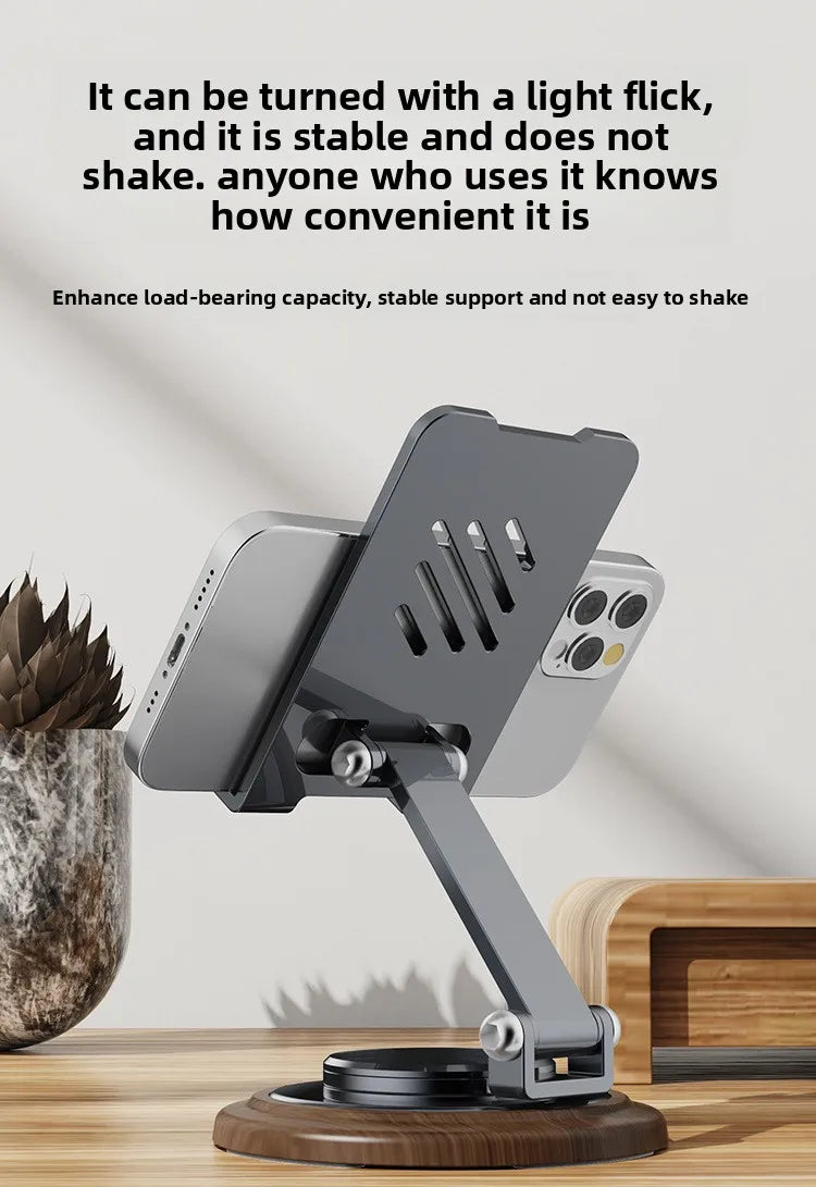 Black Walnut Wood Base Phone Holder Metal Stand 720° Rotating Foldable Desktop Stand Easy Storage for Mobile Phone Tablet Holder