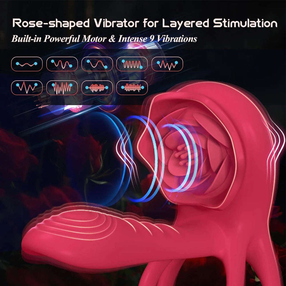 Rose Penis Ring Vibrator Female G-spot Clitoral Stimulation Male Ejaculation Delay Silicone CockRing Adult Sex Toy for Couples Secondary image