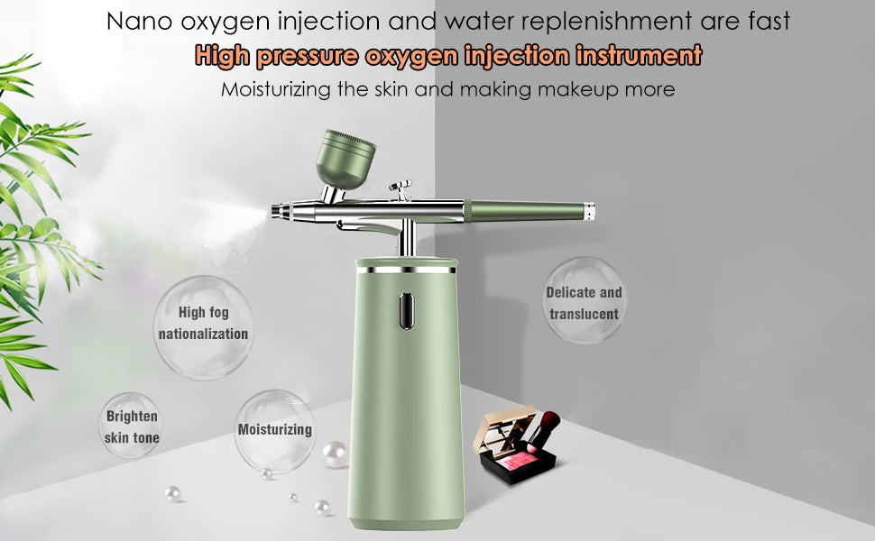 Nano Spray & Oxygen Infusion Facial Device - Hydrating & Brightening Machine for Home Spa, Portable High Pressure Skin Care Tool