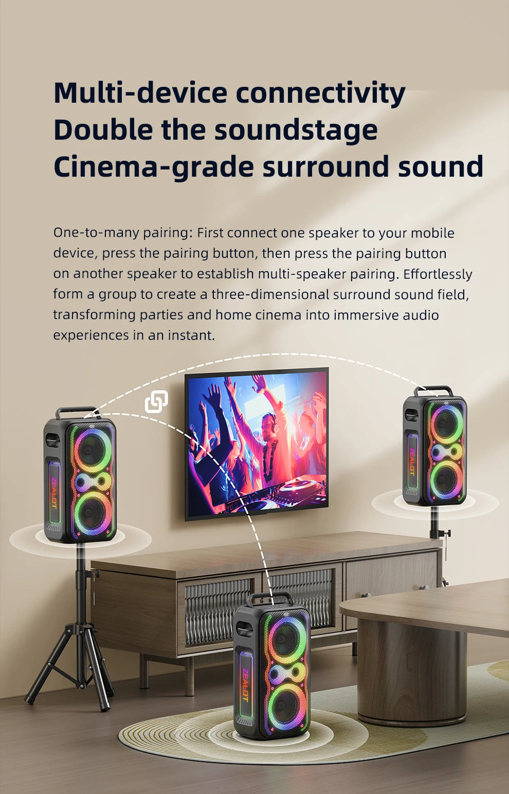 ZEALOT-PT21 200W Wireless Bluetooth Speaker , Portable Outdoor Speakers Loud with Bass Boost, Stereo Pairing, Reverse Charging,