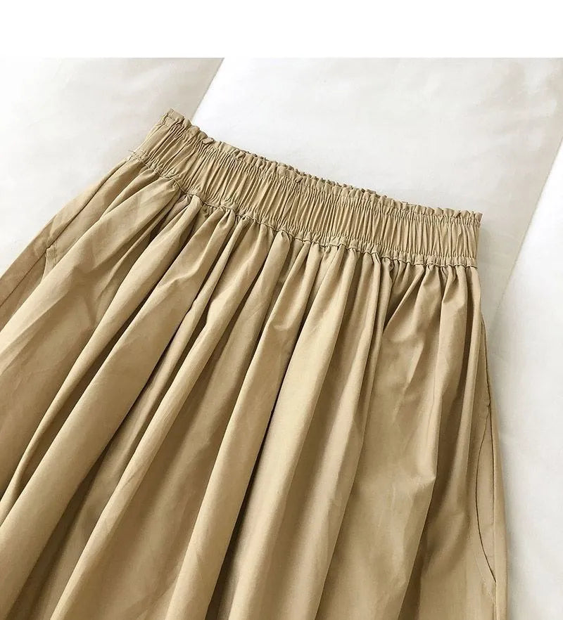 Women Black skirt midi High waist korean style Pleated a line Vintage Clothing 2026 new Summer Casual Fashion Ladies Work Wear