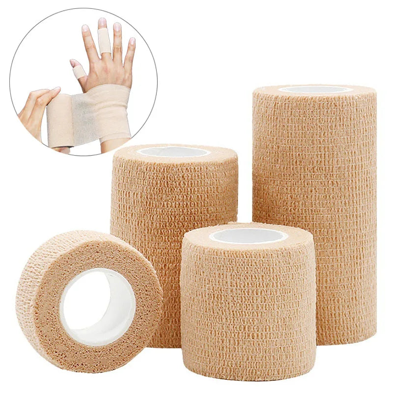 10 Rolls Medical Adhesive Bandage Elastic Breathable Sports Self Adhesive Tape Beige Wrap Finger Tape For Wrist Ankle First Aid