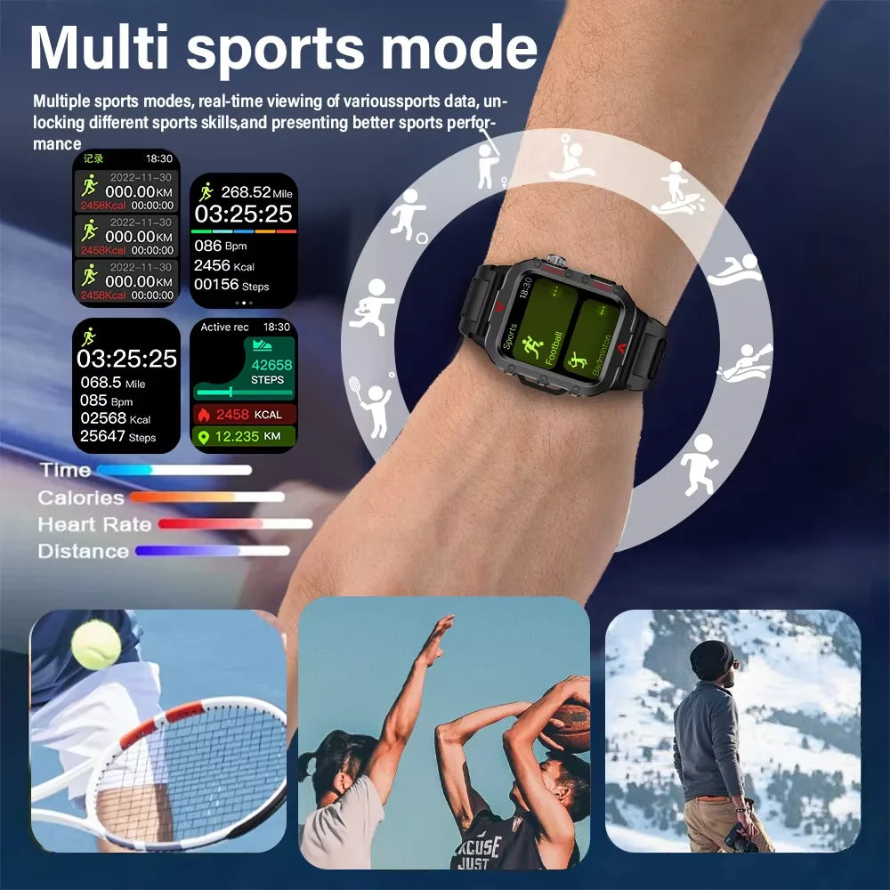 LAXASFIT New Men's Smart Watch LED Flashlight Outdoor Sports Smart Watch Wristwatch Health Monitoring Smart Watch