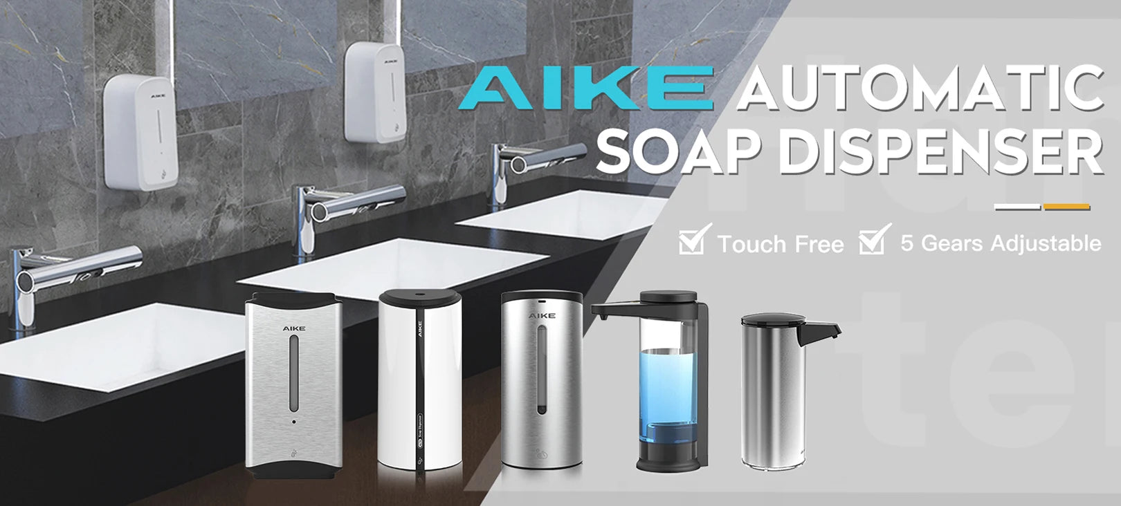 AIKE Air Tank Heavy Duty Automatic Hand Dryer HEPA Filter UL Approved 1450W Brushed Stainless Steel Finish Hand Drying Machine