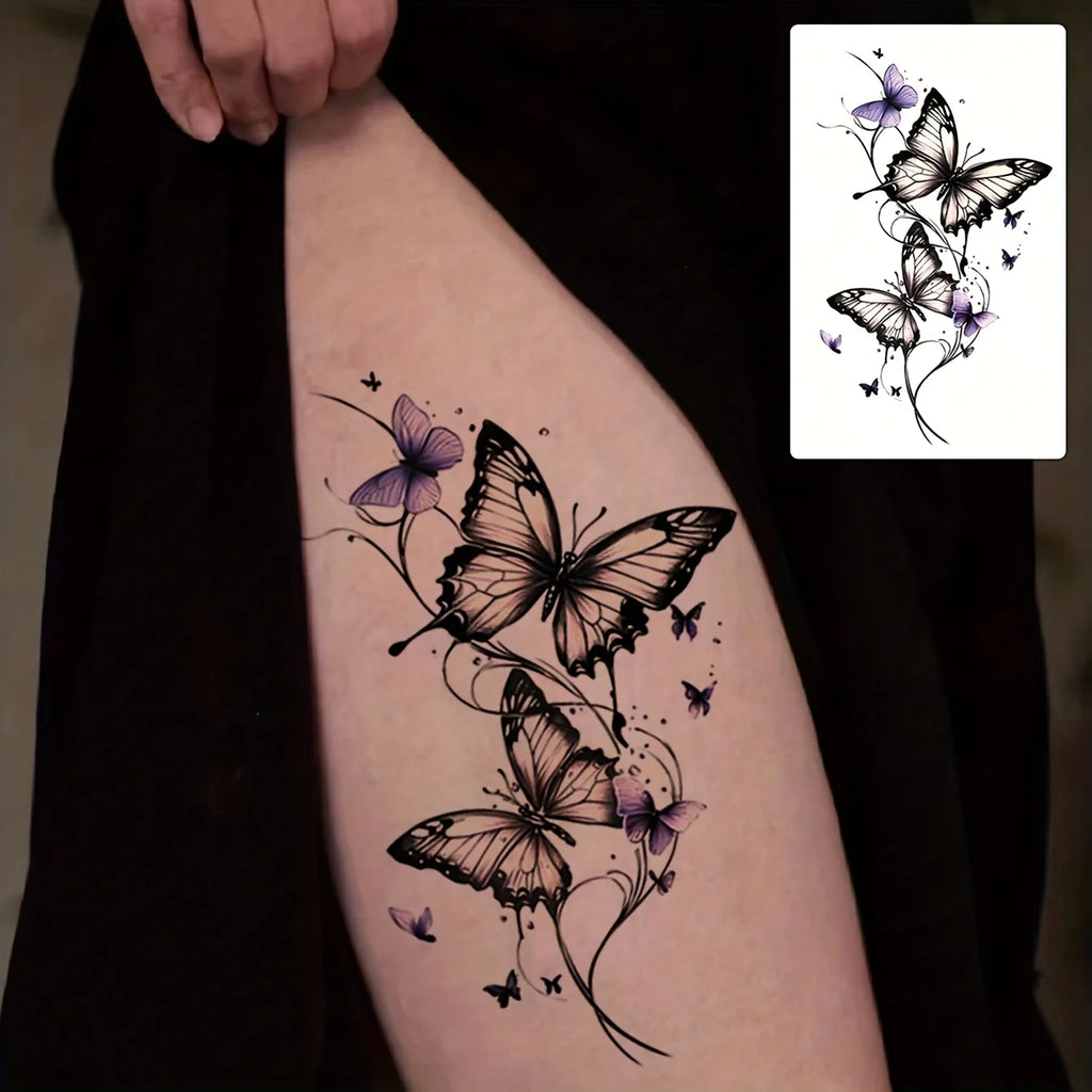 1Pc Fashionable Cool Temporary Tattoo Sticker, Colorful Couple Fake Tattoo, One-Time Use Butterfly Design