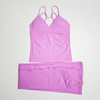 NCLAGEN Women Sportwear Vision Set Twist Front Longline Top + Flares 2 Pieces Fitness Suit Workout Running Outfit Gym Clothing
