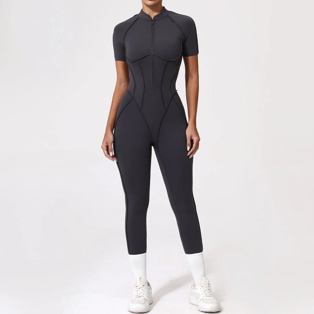 Women's Yoga Jumpsuit Hip Lift Sports Fitness Removable Padding Backless Zipper Leggings One-Piece Running Workout Gym Jumpsuit
