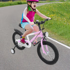 16 Inch Children's Bicycle Carbon Steel Mountain Bike with Auxiliary Wheels & LED Light for 5-8 Years Old,Height Adjustable,60Kg