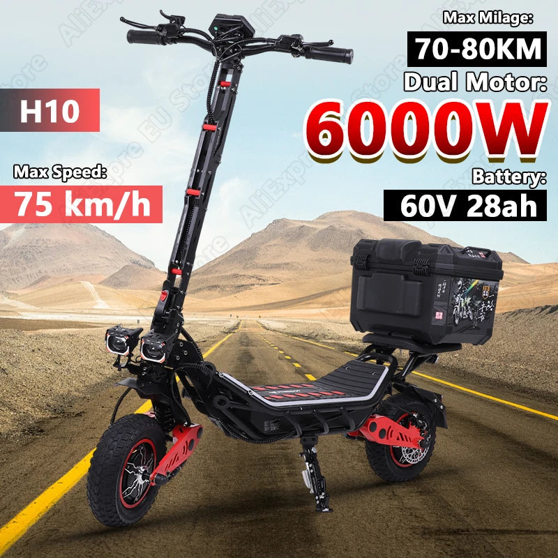 FREEBOY H10 E-Scooter Gift Toolbox 6000W Dual Motor 60V 28AH Battery Speed 75km/h 12" Tires Electric Scooter Hydraulic Braking Main image