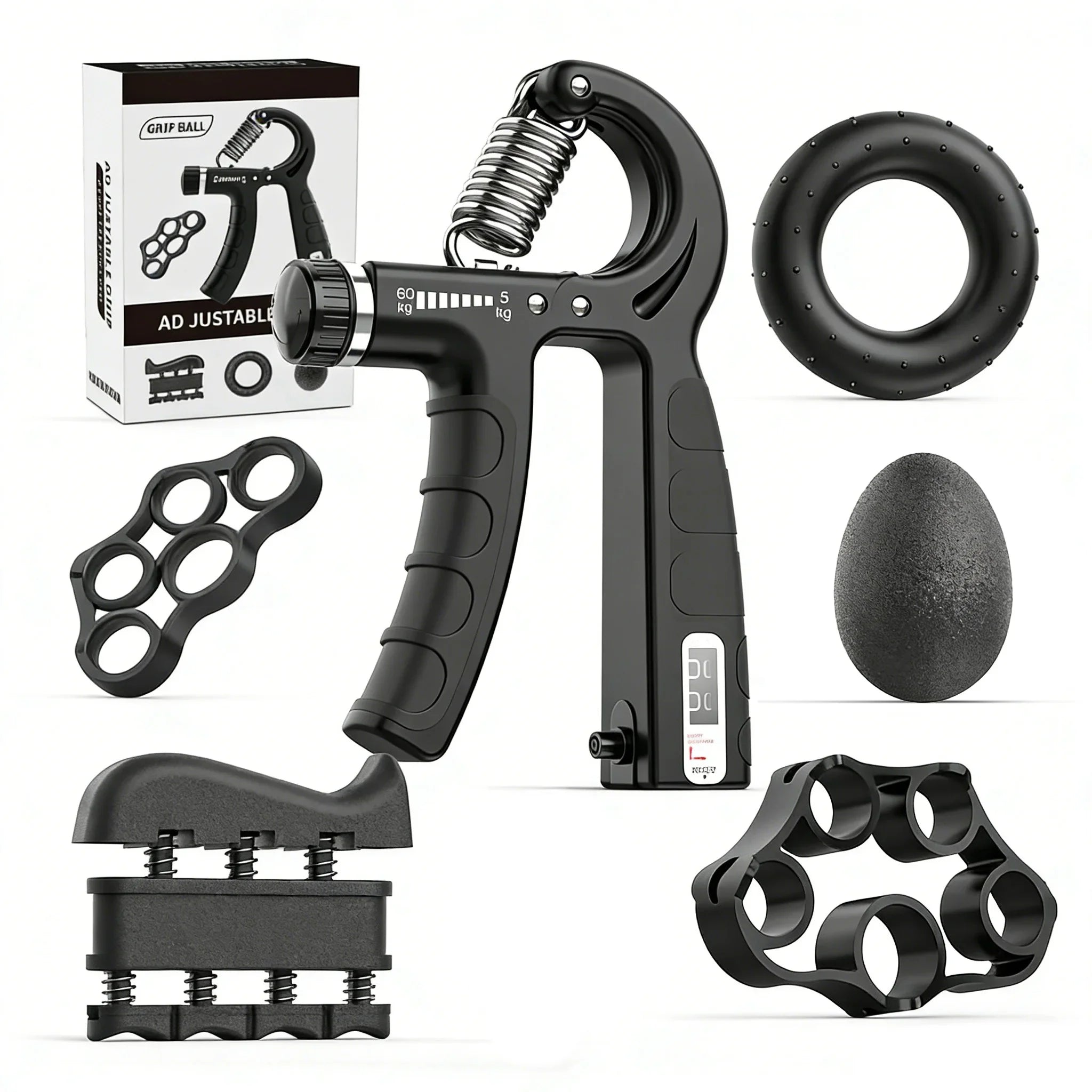 6 Pack Hand Grip Strengthener Kit, Adjustable Resistance Counting Hand Gripper, Finger Exerciser, Grip Ring & Stress Relief Ball for Forearm Workout, Wrist Rehabilitation Training