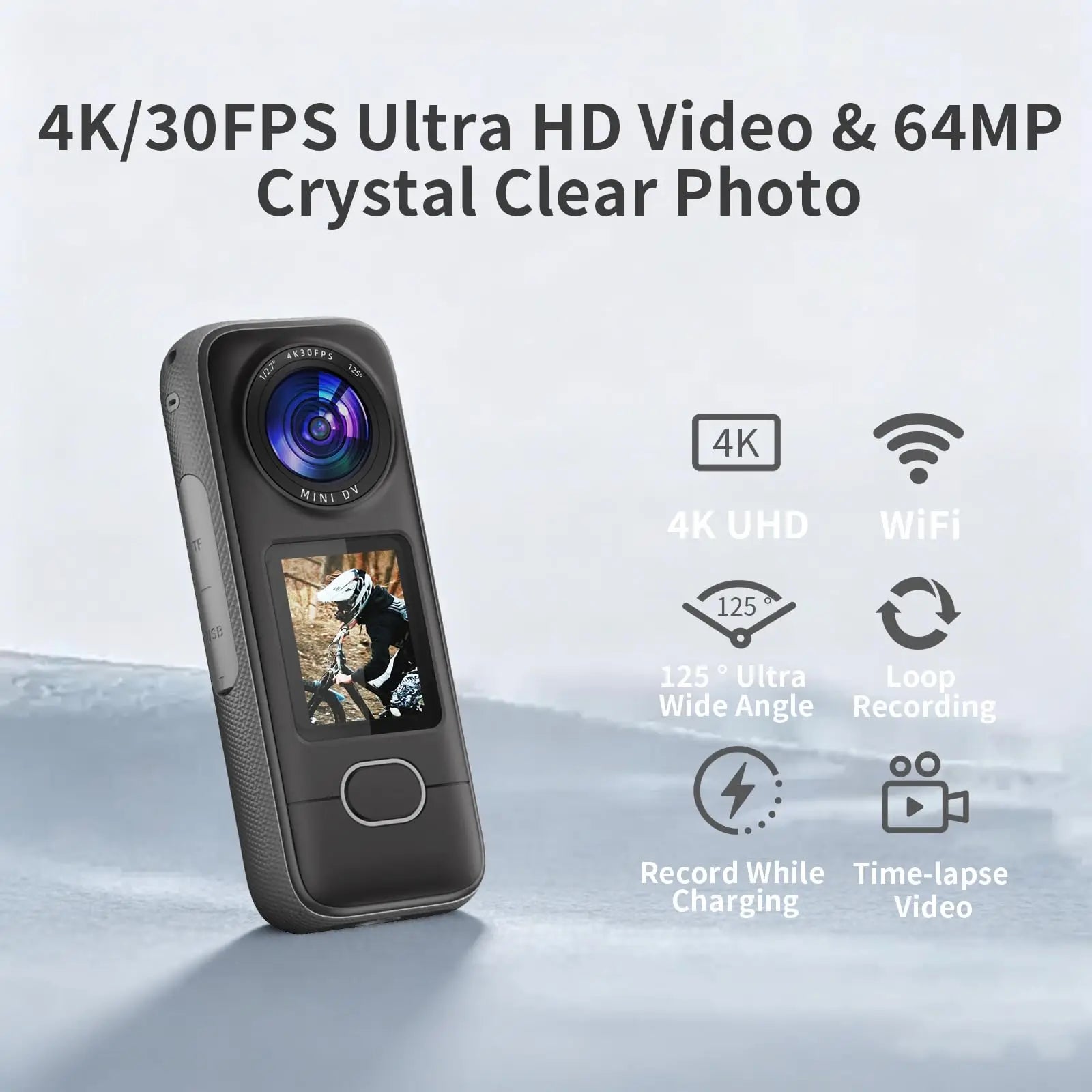 4K Action Camera WiFi IPX6 Waterproof 3.5H Battery Fast Charge Ultra HD Photo 1.4" Touch Screen Vlog  Helmet Cam 12 Accessories. Image principale du produit