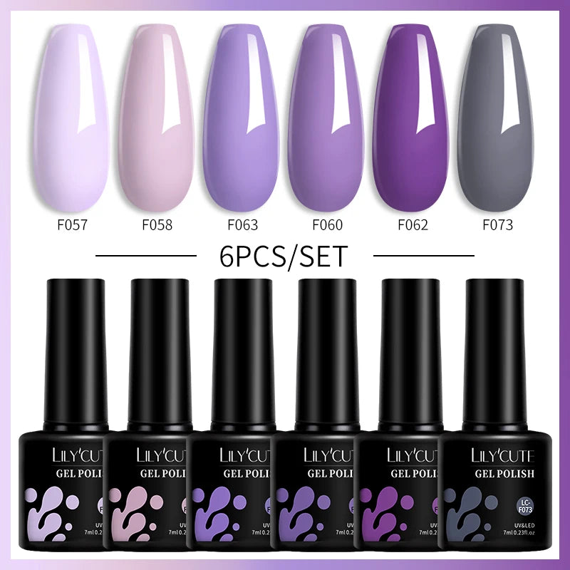 LILYCUTE 7ML 6PCS Neon Gel Nail Polish Set fluorescent Series Color Changing Semi Permanent Soak Off Manicure kit Nail Art Gel