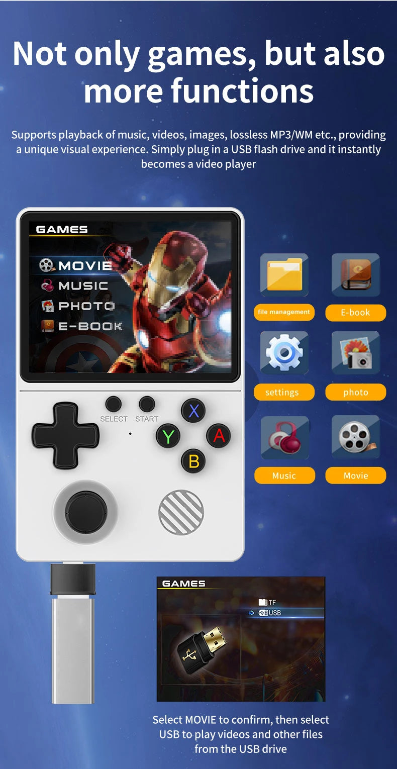 Newly Handheld Game Console with Multi-Platform Operation Support, HD IPS Screen, 3D Joystick, Ergonomic Game Console GB350