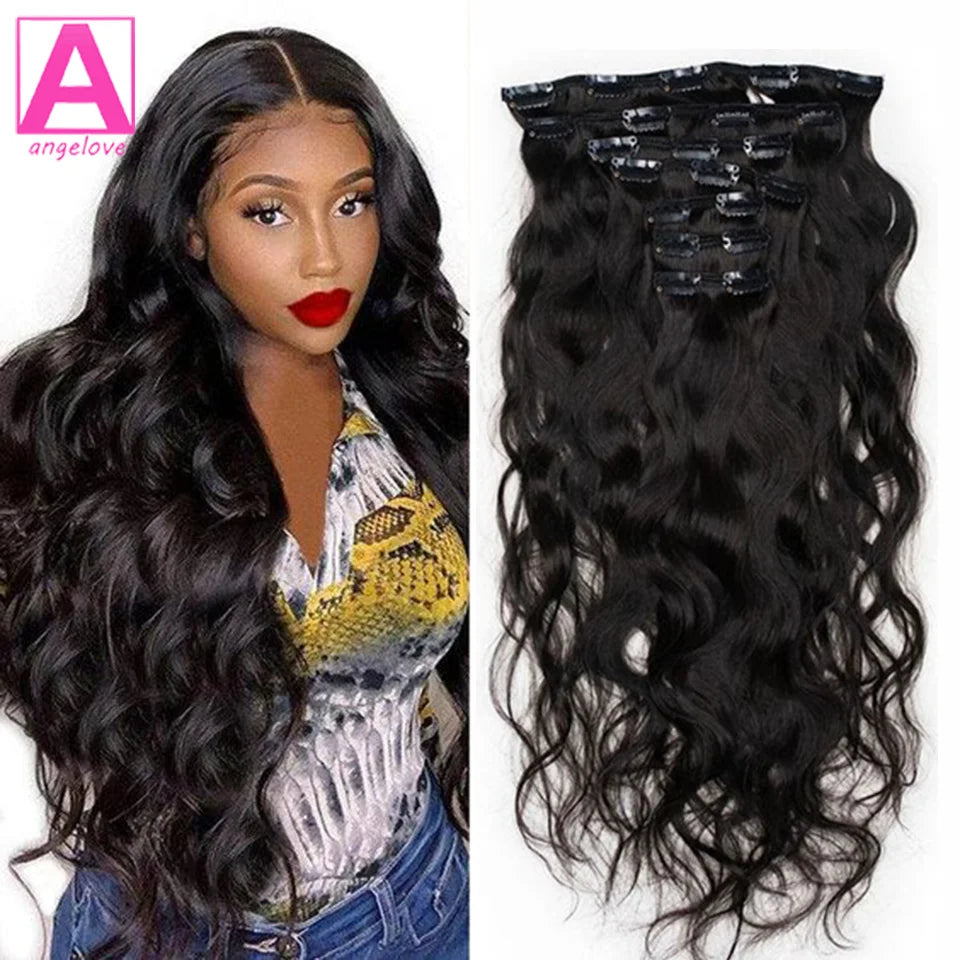 Clip In Hair Extensions Human Hair Brazilian Body Wave Clip In 8 Pcs/Set Natural Black Color Clip Ins Remy Hair 8-26 Inch 120G Main image