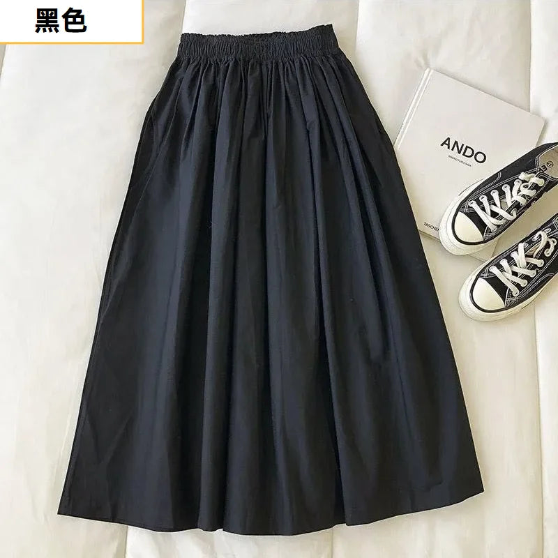 Women Black skirt midi High waist korean style Pleated a line Vintage Clothing 2026 new Summer Casual Fashion Ladies Work Wear