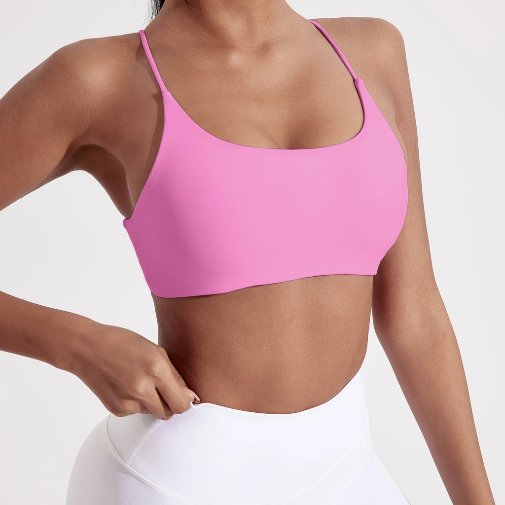 Solid Color underwear Cross Back Women Fitness Sports Bra Top Yoga Comprehensive Training Jog Chest Pad Spaghetti Strap Beauty