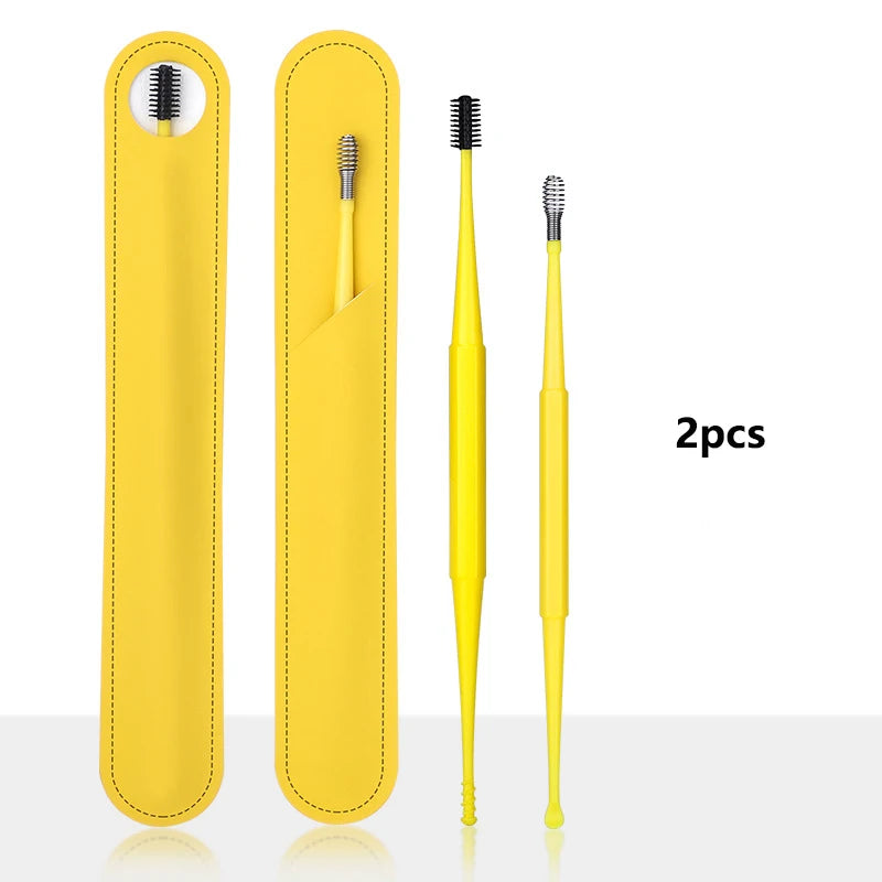 Double-headed spiral silicone ear cleaning swabs set - washable and reusable for ear wax removal and ear cleaning tools