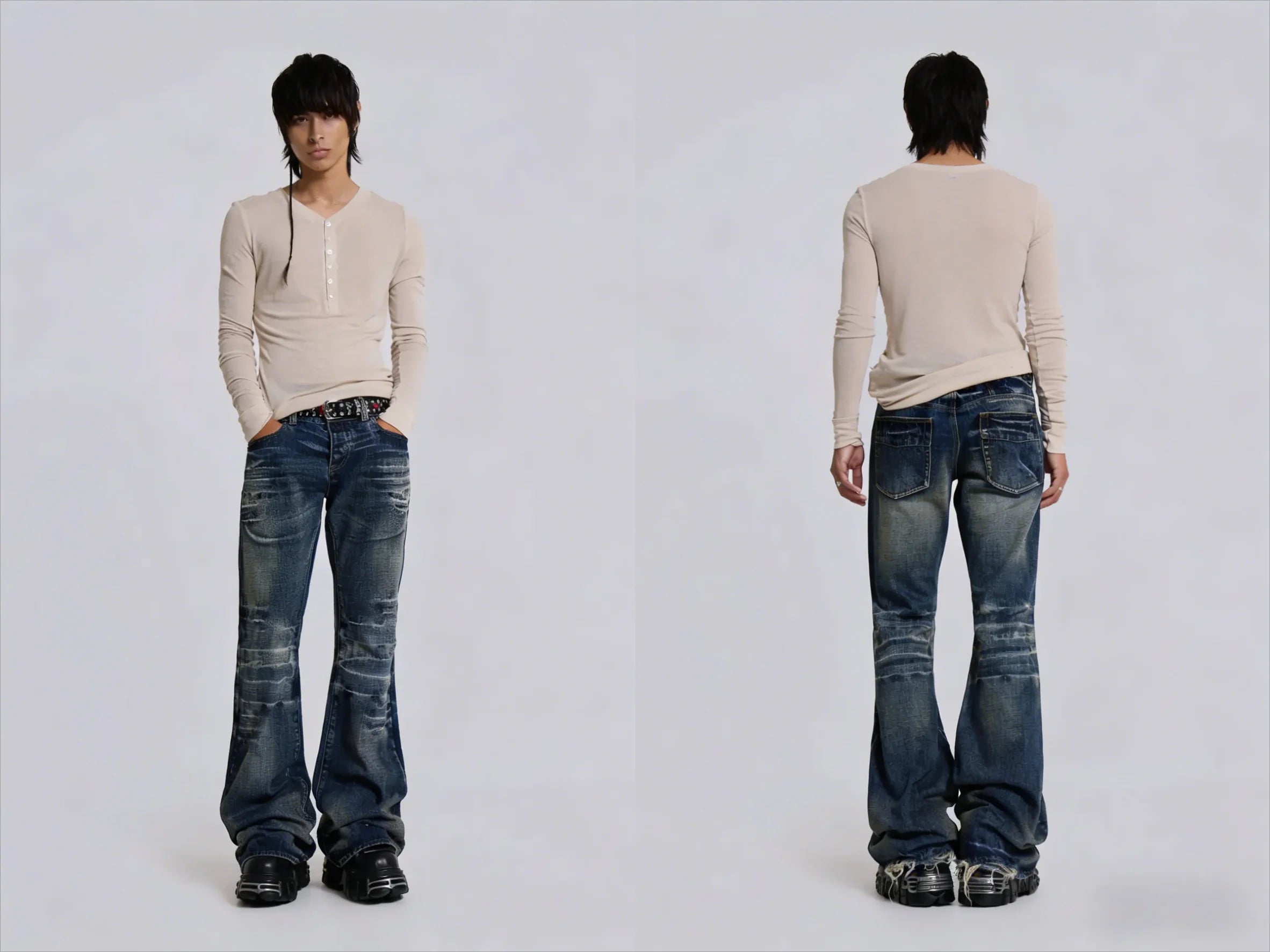 Y2K Black Washed Embroidered High-waisted Oversized Jeans Men European and American Retro Classic Loose Wide-leg Straight Pants