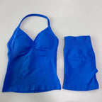 No Logo 2 Pieces Sports Set Women Backless Tank Tops High Waist Scrunch Seamless Shorts Gym Set Sportswear Workout Set Yoga