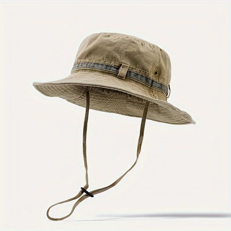 1pc Sun Hat Boonie Hat Washed Bucket Hat Packable Outdoor Fishing Hunting Hat Strap Adjustable Chin Strap for Men and Women