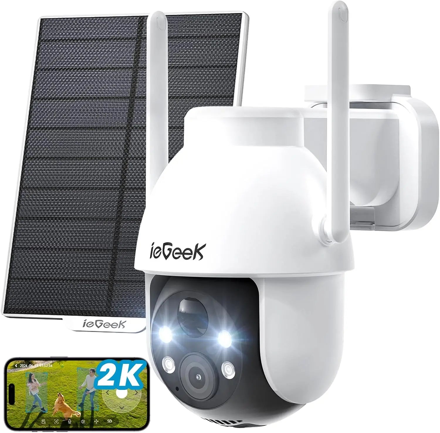 ieGeek 2K 3MP 360° PTZ HD Outdoor Solar Surveillance Camera,  Outdoor Battery  with PIR Motion Sensor, Colour Night Vision Image principale du produit