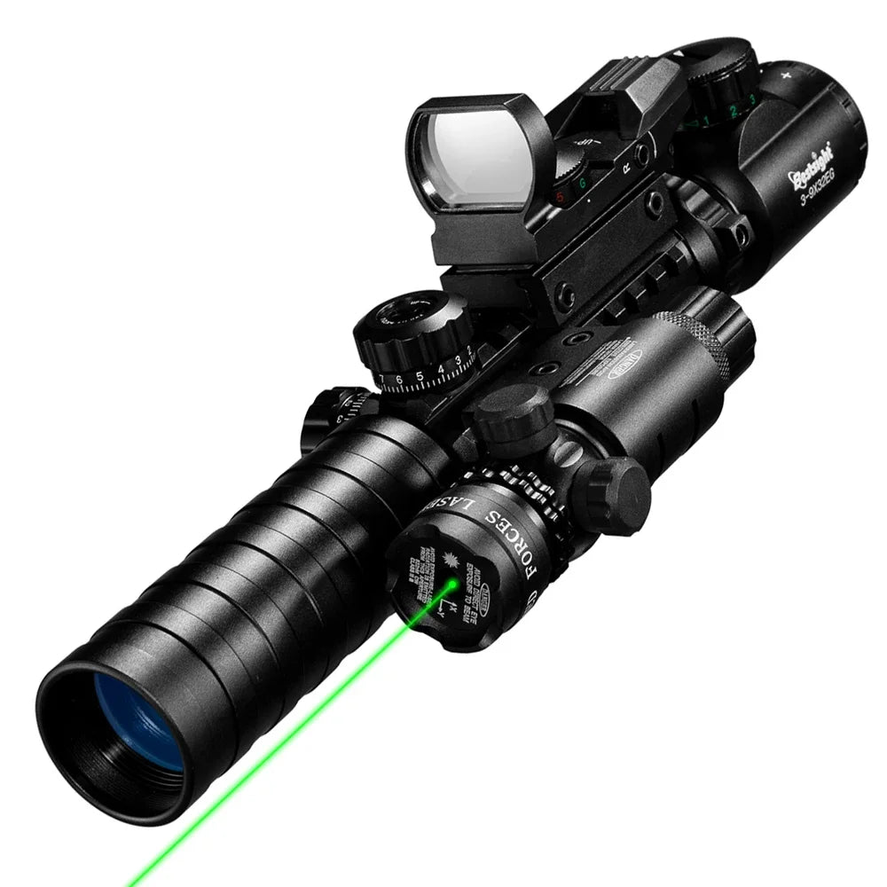 3-9X32 EG Scope 3 in 1 Combo Hunting Scope Red Green Illuminated with Holographic Reflex 4 Reticle Red Green Dot Sight Caza