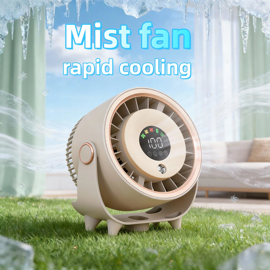 New Misting Fan Humidifying Rapid Cooling Hanging Hole Low Noise Digital Display Button Controlled Speed Fine Absorbable