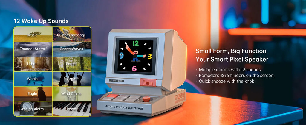 Divoom MiniToo Retro Bluetooth Speaker Portable Pixel Display Music Box Retro Computer Style Speaker Gift