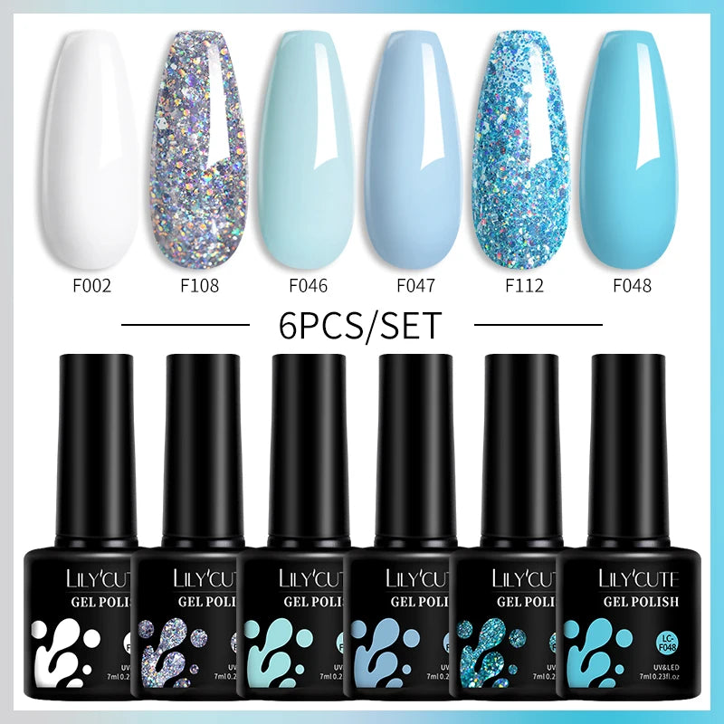 LILYCUTE 7ML 6PCS Neon Gel Nail Polish Set fluorescent Series Color Changing Semi Permanent Soak Off Manicure kit Nail Art Gel
