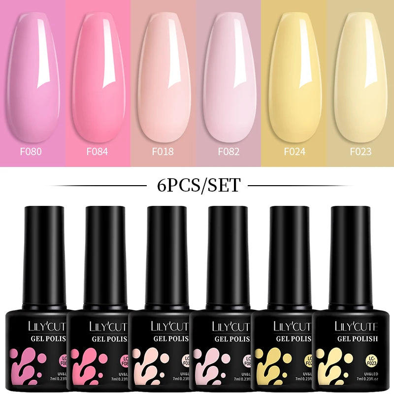 LILYCUTE 7ML 6PCS Neon Gel Nail Polish Set fluorescent Series Color Changing Semi Permanent Soak Off Manicure kit Nail Art Gel
