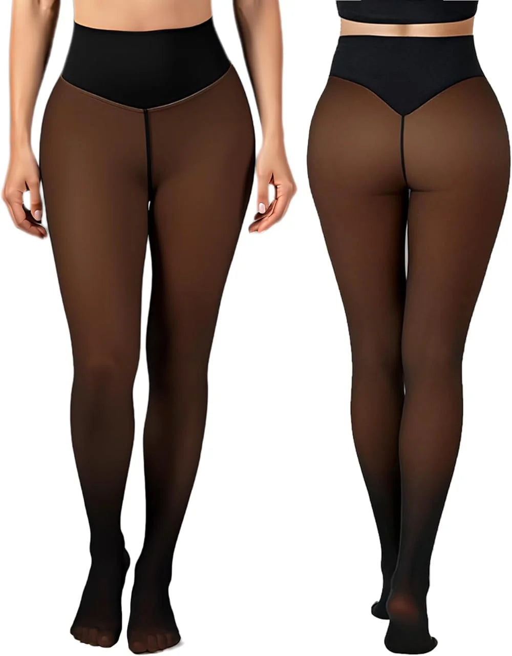 One Seam Fleece Lined Tights Shaping Thermal Leggings Compression Band Translucent Pantyhose Sheer Fleece Leggings Plus Size