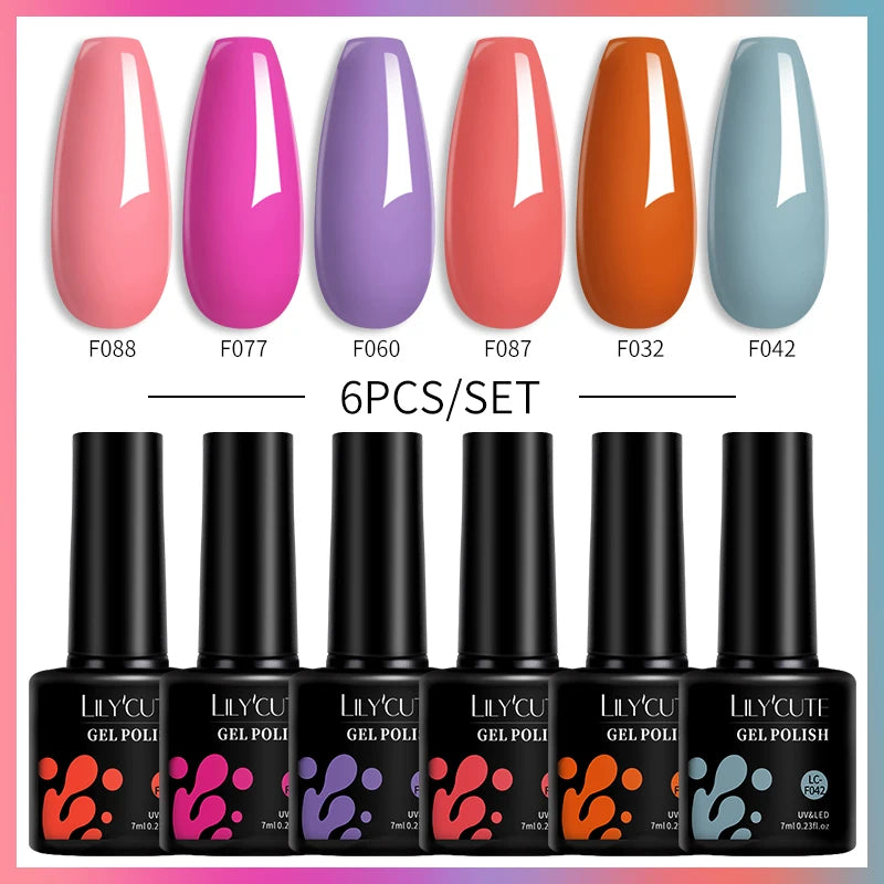 LILYCUTE 7ML 6PCS Neon Gel Nail Polish Set fluorescent Series Color Changing Semi Permanent Soak Off Manicure kit Nail Art Gel