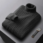 Autumn New Men's Turtleneck Jacquard Sweater Solid Color Knitted Pullover Casual Warmth High Elastic Versatile Male Sweatwear