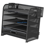 C7AB Multifunction File Letter Tray Organizers with Sliding Drawer and 2 Pen Holder, Space Saving Office Desk Organizers