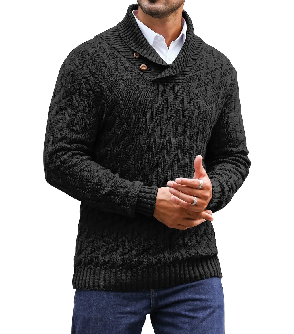 Men's Sweater Spring Shawl Collar Pullover Solid Color Sweater Casual Cable Knit Button-Up Pullover High Quality Tops US Size