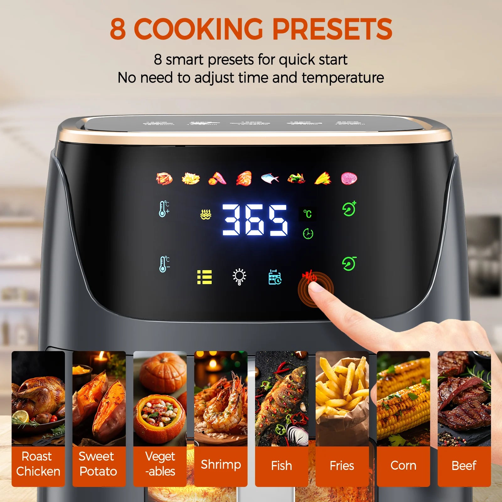 Patbrela Visible Air Fryer 7.0L 8-in-1 Max 200°C Electric Hot Fryer Oven Oilless Cooker with Touch Screen Nonstick Basket Family Size