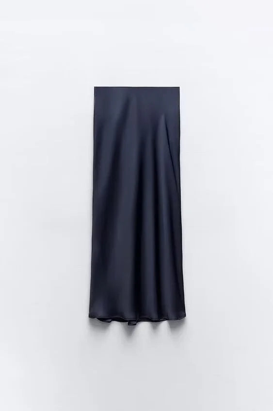 ETJ 2025  Women's spring new elegant fashion all-in-one stretch high-waisted A-line silk satin sag skirt multi-color option