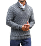Men's Sweater Spring Shawl Collar Pullover Solid Color Sweater Casual Cable Knit Button-Up Pullover High Quality Tops US Size