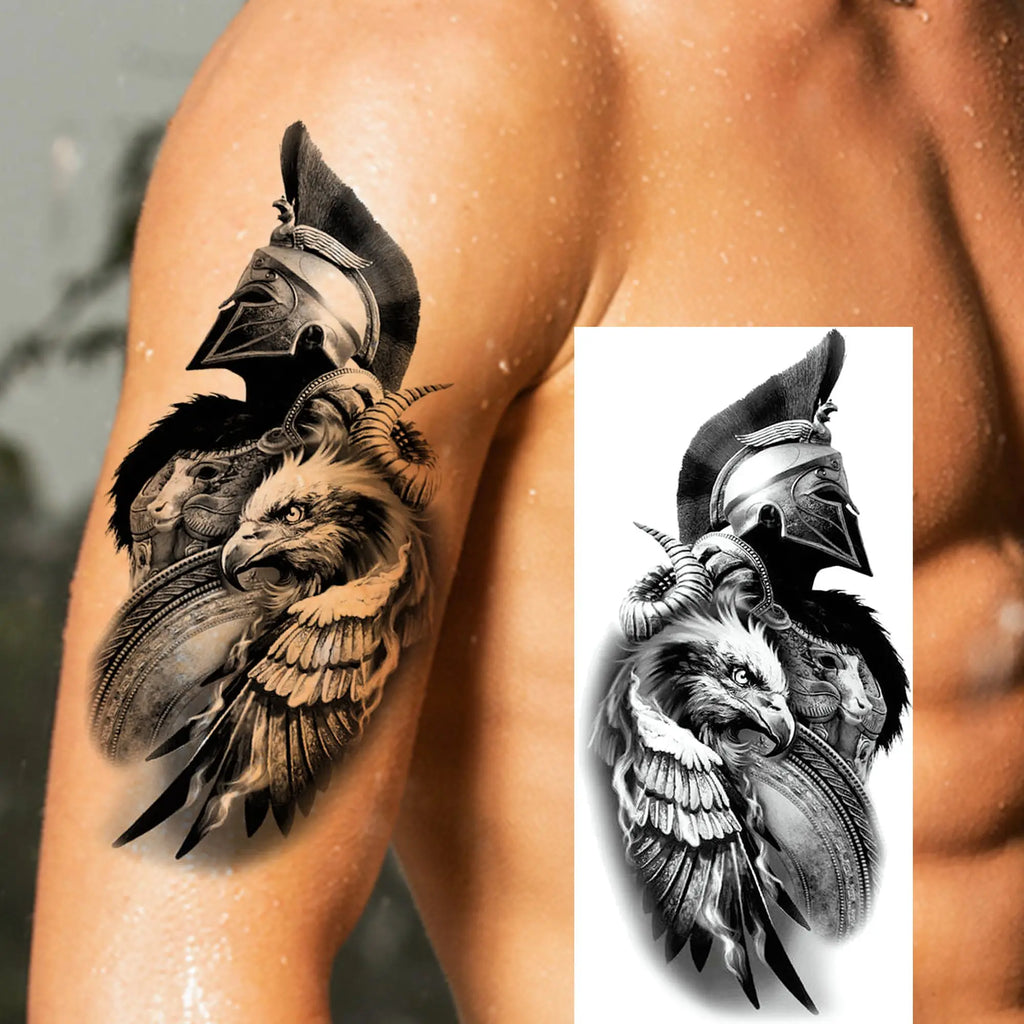1 Sheet Waterproof Knight Warrior Gladiator Temporary Tattoos For Men Women Realistic Fake Tattoo Sticker  Forearm Tatoos Decals