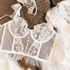Hot Sale French Sexy Lingerie Set for Women Ultra Thin See Through Bra Panty Set Embroidery Lace Shaping Camisole Underwear Set