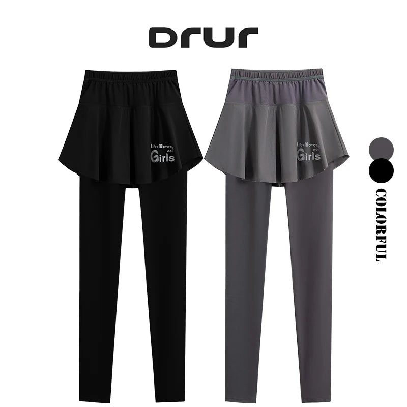 DRUR Women's 2-in-1 Sports Skirt Pants Pocket High Waist Yoga Women’s Sports Leggings Gym Running Tennis  Yoga Pants Y2K Image principale du produit