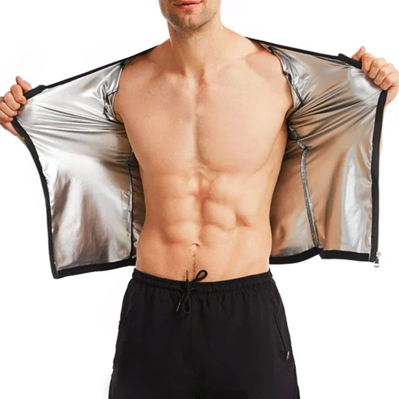 Men Sweat Sauna T-shirt Heat Trapping Compression Shirts Waist Trainer Sportswear Slimming Sauna Suit Fitness Fat Burning Tops