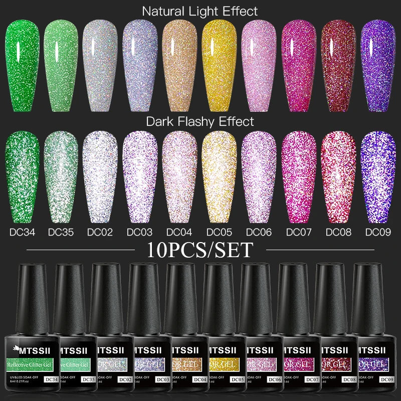10/12PCS/SET Cat Magnetic Gel Nail Polish Set 9D Reflective Glitter Gel Semi Permanent UV Gel Soak Off Sparkling Nail Art Kits
