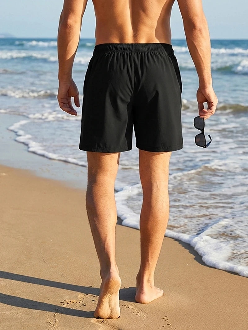 Shark Graphic Men's Board Shorts Summer Casual Beach Shorts with Mesh Liner Zipper Pockets Quick Dry Swim Trunks Bathing Suit