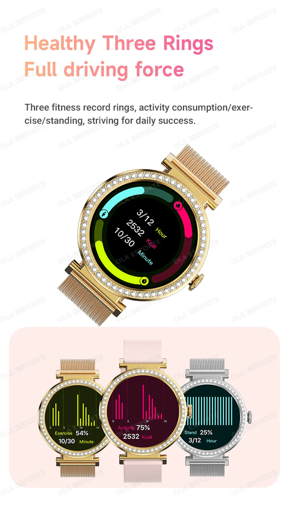 Fashion Zircon Smart Watch 1.46" AMOLED Screen 5.4 Bluetooth Call Heart Rate Temperature Monitoring Women Smartwatch Pedometer