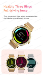 Fashion Zircon Smart Watch 1.46" AMOLED Screen 5.4 Bluetooth Call Heart Rate Temperature Monitoring Women Smartwatch Pedometer